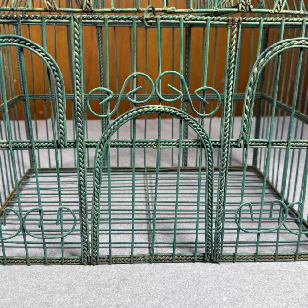 Vintage Green Wire Decorative Birdcage Triple Peak Victorian Style Garden Decor - Picture 8 of 8